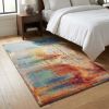 3' X 5' Blue Rust And Orange Abstract Area Rug