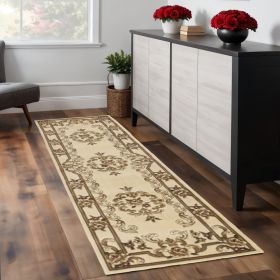 8' Beige And Brown Floral Medallion Runner Rug