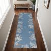 8' Blue Gray And White Fish and Coral Hand Hooked Runner Rug