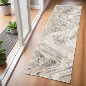 7' Gray And Tan Abstract Runner Rug