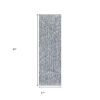8' Slate Blue And Ivory Abstract Shag Hand Woven Runner Rug