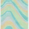 8' Blue Beige And Green Wool Abstract Hand Tufted Runner Rug