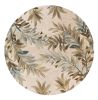 6' Ivory Brown And Blue Wool Botanical Leaves Hand Tufted Round Rug