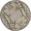 6' Ivory Green And Brown Wool Botanical Leaves Hand Tufted Round Rug