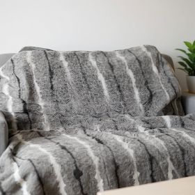 50" X 70" Gray and White Faux Fur Striped Plush Throw Blanket