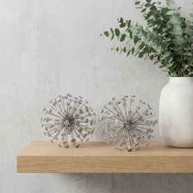 Set of Two Silver Cast Iron Decorative Orb
