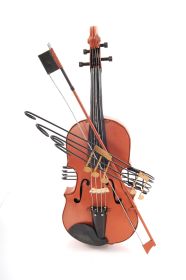 20" Orange And Black Metal Hand Painted Violin Figurine