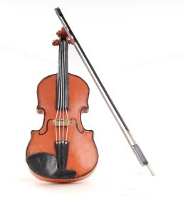12" Orange And Black Metal Hand Painted Violin Figurine