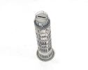 13" Silver Metal Hand Painted Leaning Tower Figurine coin bank