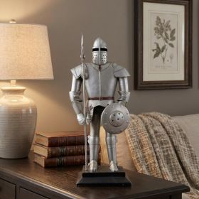 17" Silver Metal Hand Painted Knight Figurine Tabletop Sculpture