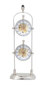 11" Brass Metal Hand Painted Dual Clock Figurine