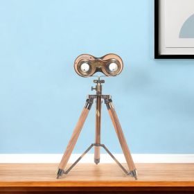 11" Brass Metal Hand Painted Tri-pod Binoculars Figurine Tabletop Sculpture