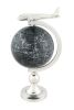 18" Nickel Metal Hand Painted Globe and Airplane Figurine Tabletop Sculpture