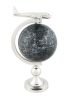 18" Nickel Metal Hand Painted Globe and Airplane Figurine Tabletop Sculpture