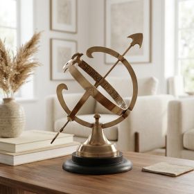 14" Brass And Black Metal Hand Painted Armillary Figurine Tabletop Sculpture