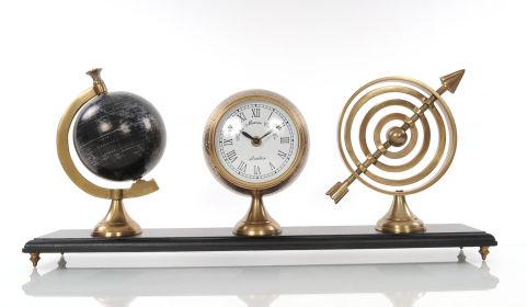 11" Brass And Black Metal 3 piece Hand Painted Figurine