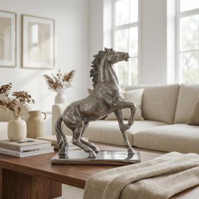 11" Nickel Metal Hand Painted Bucking Horse Figurine Tabletop Sculpture