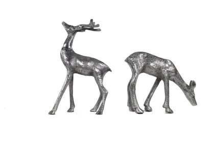 11" Nickel Metal Hand Painted Reindeer Figurine