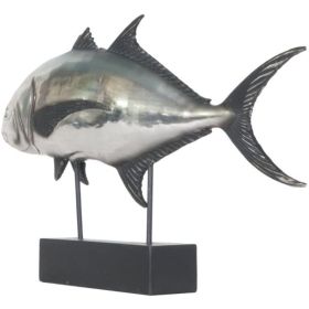 15" Silver Resin Hand Painted Fish Figurine