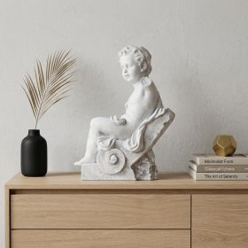 Vintage Look Off White Cherub Sitting Statue