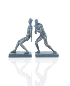 11" Dark Gray Resin Hand Painted Men Figurine Book Ends