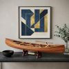 6" Wood Brown Solid Wood Hand Painted Model Boat Tabletop Sculpture