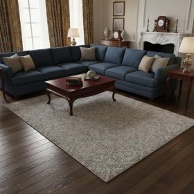 8' X 11' Gray And Light Gray Wool Floral Medallion Hand Tufted Area Rug