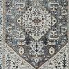 7' Gray Brown And Teal Floral Medallion Area Rug