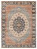 8' X 10' Blue Orange And Black Medallion Hand Woven Distressed Area Rug