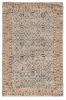2' X 4' Blue And Beige Jute Floral Hand Woven Area Rug