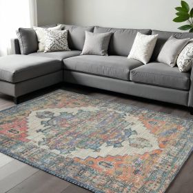9' X 12' Blue Brick Red And Brown Jute Medallion Hand Woven Area Rug