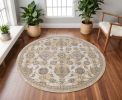 9' Ivory Beige And Gray Wool Floral Medallion Round Rug