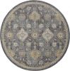 9' Sage And Slate Gray Wool Floral Medallion Distressed Round Rug