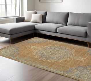 9' X 13' Brown And Gray Wool Medallion Area Rug