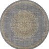 9' Slate Gray And Orange Wool Medallion Distressed Round Rug