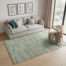 5' X 7' Blue Green And Beige Abstract Hand Tufted Area Rug