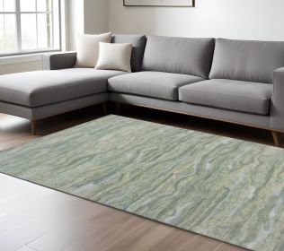 8' X 10' Blue Green And Beige Abstract Hand Tufted Area Rug
