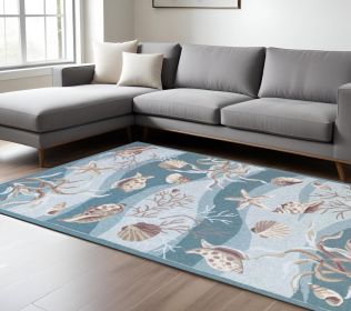 8' X 10' Beige Ivory And Brown Seashell and Coral Hand Tufted Area Rug