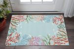 2' X 4' Blue Red And Pink Fish and Coral Hand Tufted Area Rug