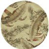 8' Brown Green And Red Wool Tropical Botanical Hand Tufted Round Rug
