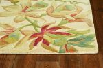 10' Ivory Green And Red Wool Tropical Botanical Hand Tufted Runner Rug