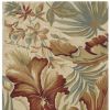 8' X 10' Ivory Green And Red Wool Tropical Botanical Hand Tufted Area Rug