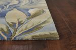 3' X 5' Blue Beige And Green Wool Tropical Botanical Hand Tufted Area Rug