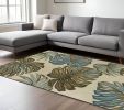 8' X 10' Brown Blue And Green Wool Tropical Botanical Hand Tufted Area Rug