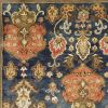 7' Navy Blue Orange And Brown Wool Medallion Hand Tufted Runner Rug