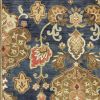 5' X 8' Navy Blue Orange And Brown Wool Medallion Hand Tufted Area Rug