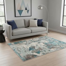 5' X 8' Ivory And Teal Abstract Area Rug