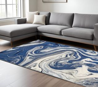 8' X 10' Blue And Beige Abstract Shag Area Rug