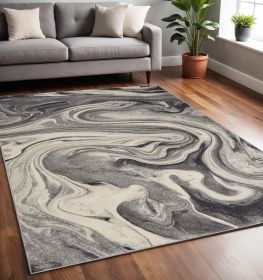 5' X 8' Ivory Black And Gray Abstract Area Rug
