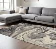 8' X 10' Ivory Black and Gray Abstract Shag Area Rug